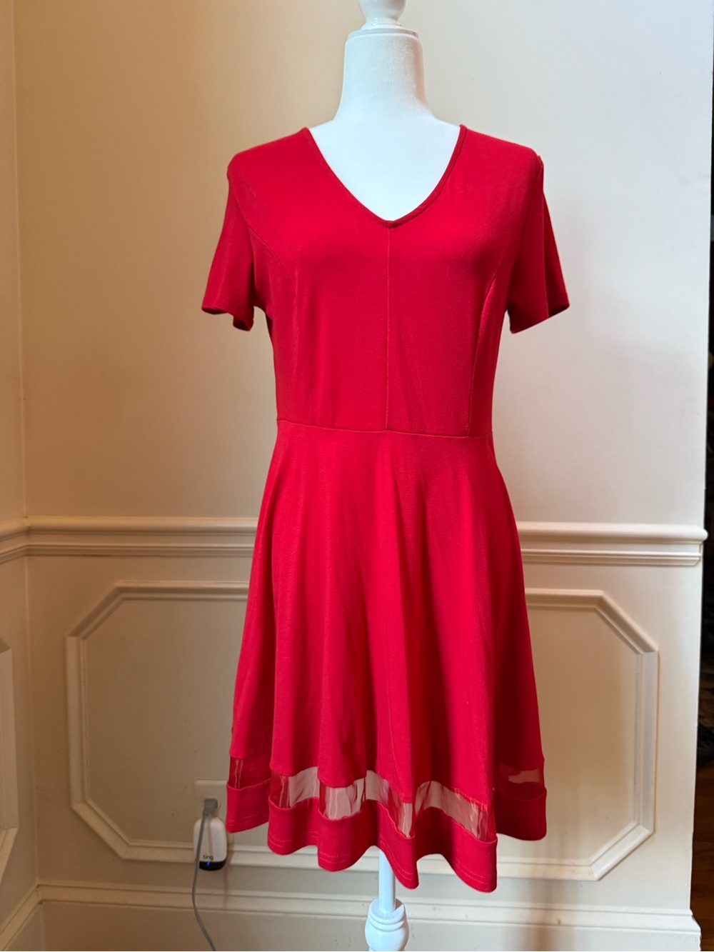 Red V-Neck Fit & Flare Dress M-L